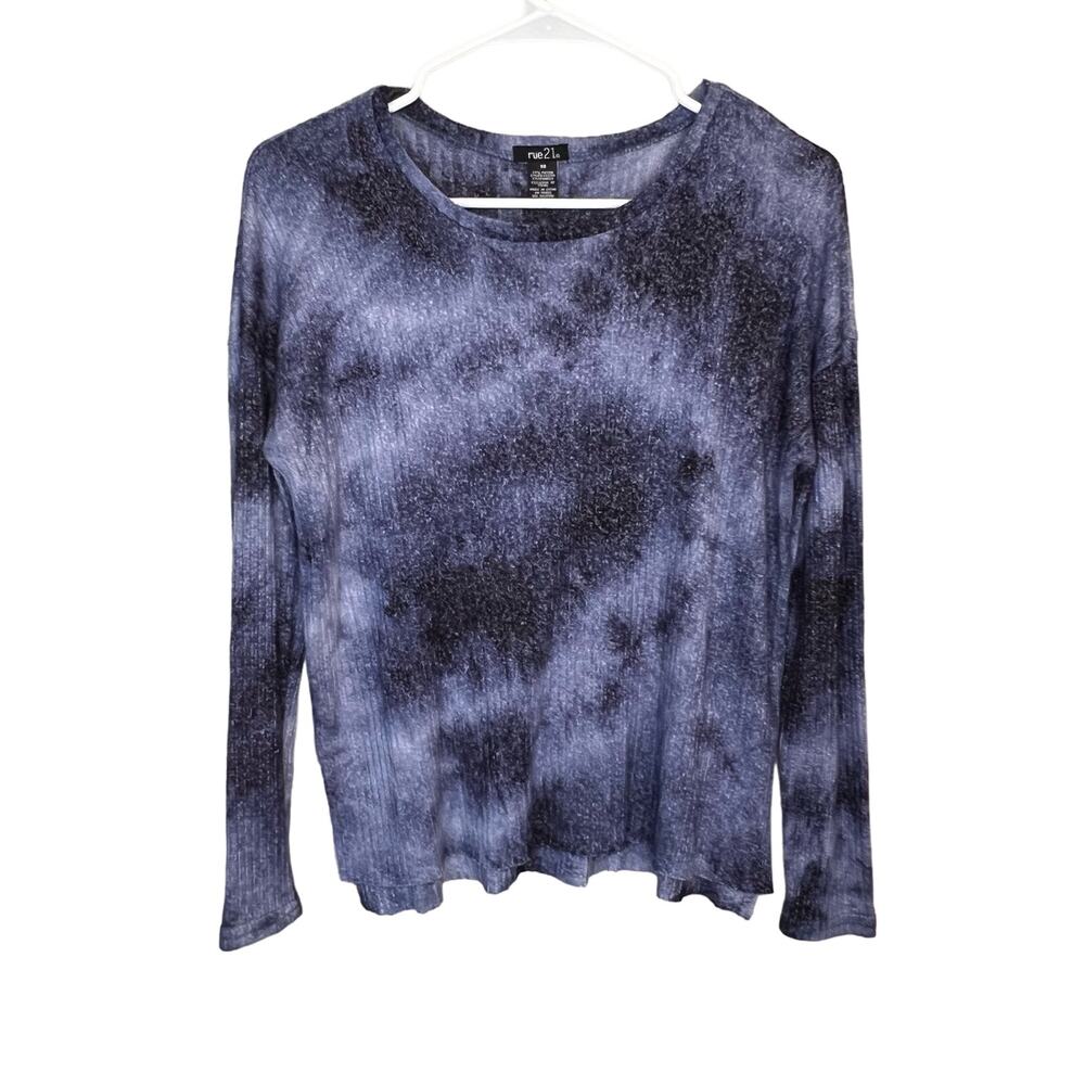 RUE21 Vintage Funky 1990's Blue Tie Dye Crew Neck Shirt Long Sleeve Size XS